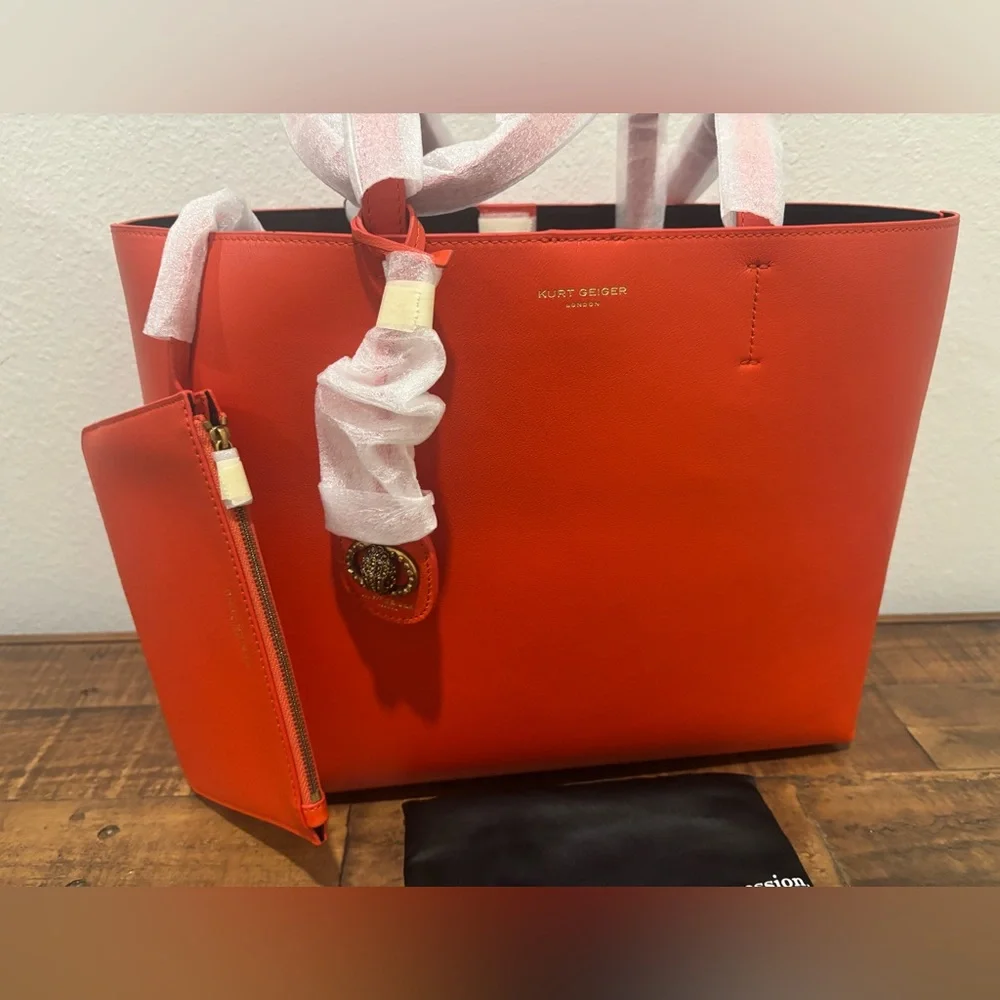 Kurt Geiger Vibrant Orange Tote with Matching Pouch - Picture 6 of 12